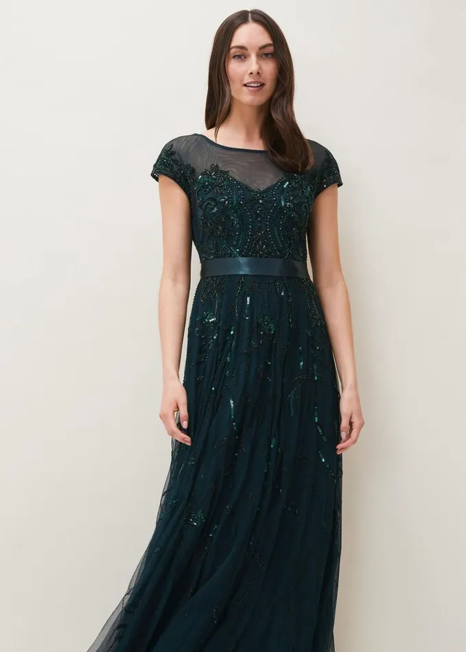 Phase Eight Renee Beaded Tulle Dress Emerald Women Dresses