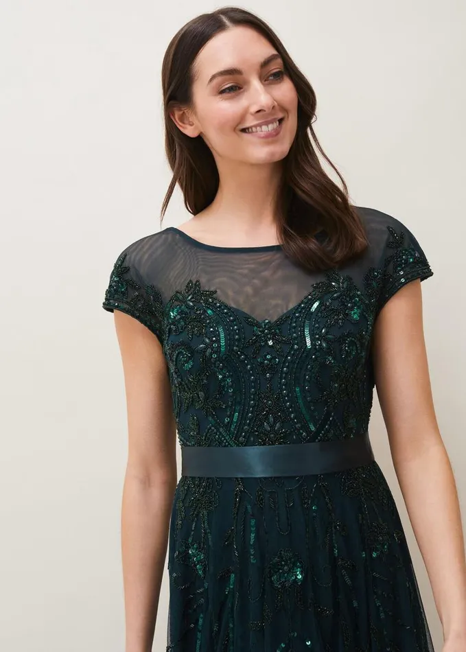 Phase Eight Renee Beaded Tulle Dress Emerald Women Dresses
