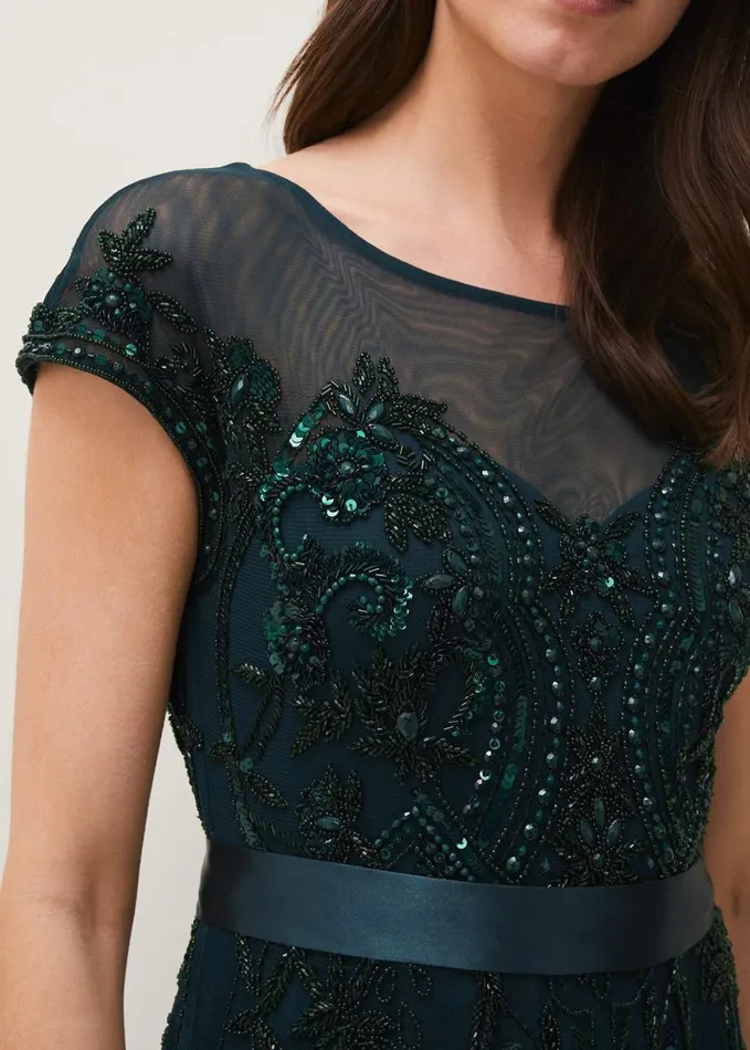 Phase Eight Renee Beaded Tulle Dress Emerald Women Dresses