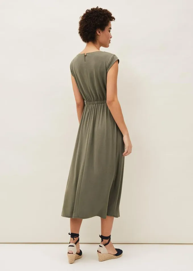 Phase Eight Rosanna Pintuck Jersey Dress Khaki Women Dresses