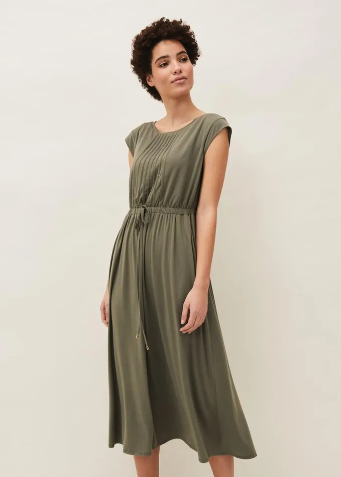 Phase Eight Rosanna Pintuck Jersey Dress Khaki Women Dresses