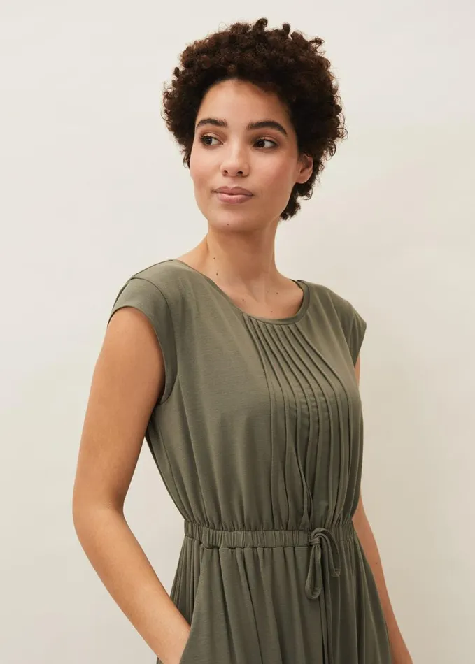 Phase Eight Rosanna Pintuck Jersey Dress Khaki Women Dresses