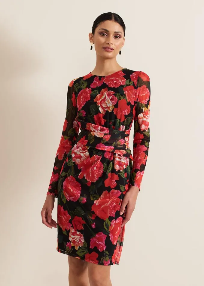 Phase Eight Roshni Mesh Floral Midi Dress Blackmulti Women Dresses