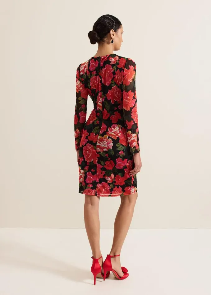 Phase Eight Roshni Mesh Floral Midi Dress Blackmulti Women Dresses