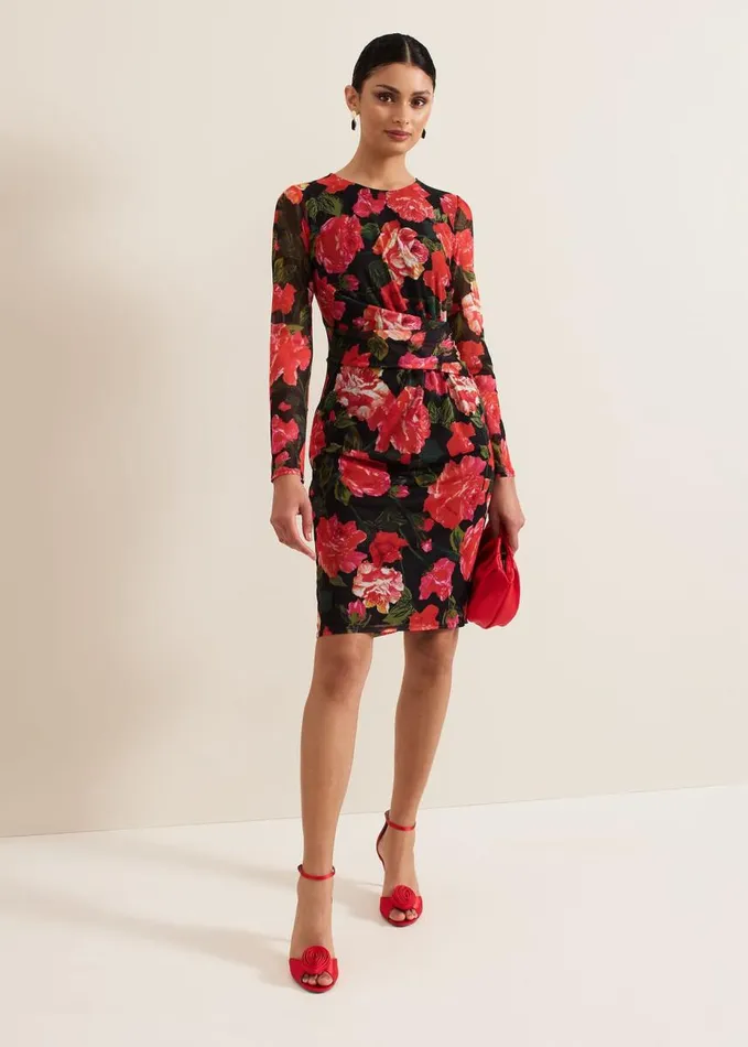 Phase Eight Roshni Mesh Floral Midi Dress Blackmulti Women Dresses