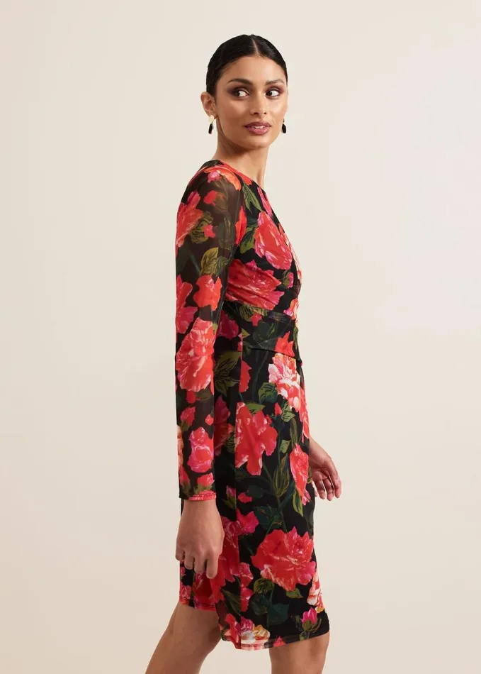 Phase Eight Roshni Mesh Floral Midi Dress Blackmulti Women Dresses