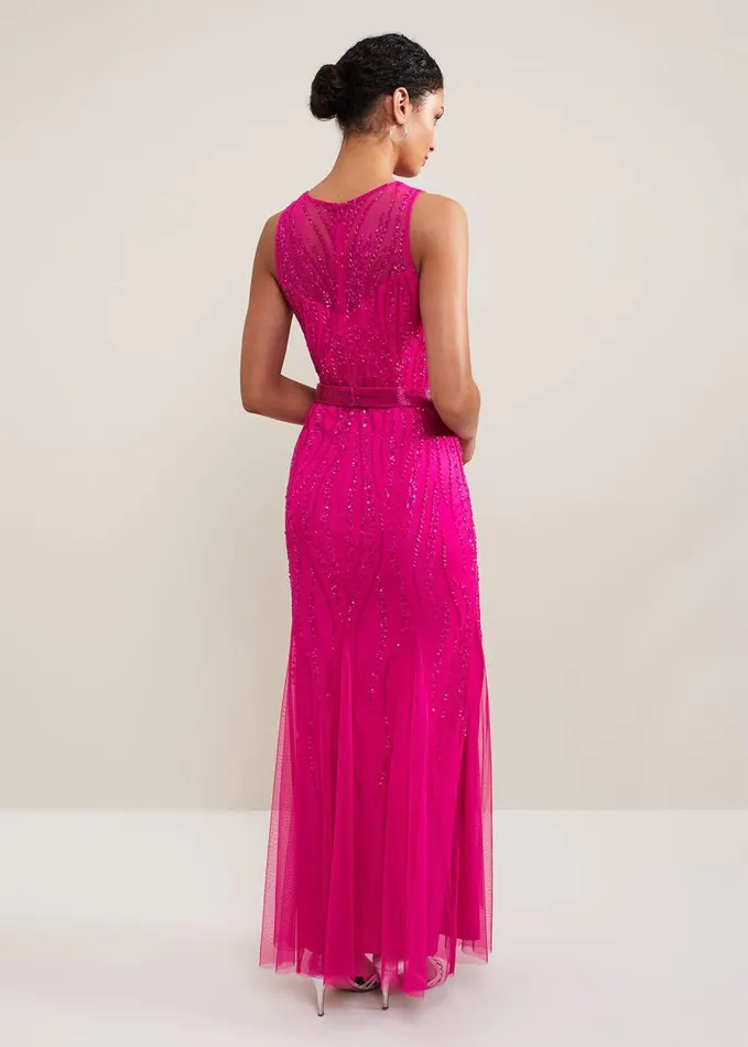 Phase Eight Rowena Beaded Maxi Dress Fuchsia Women Dresses