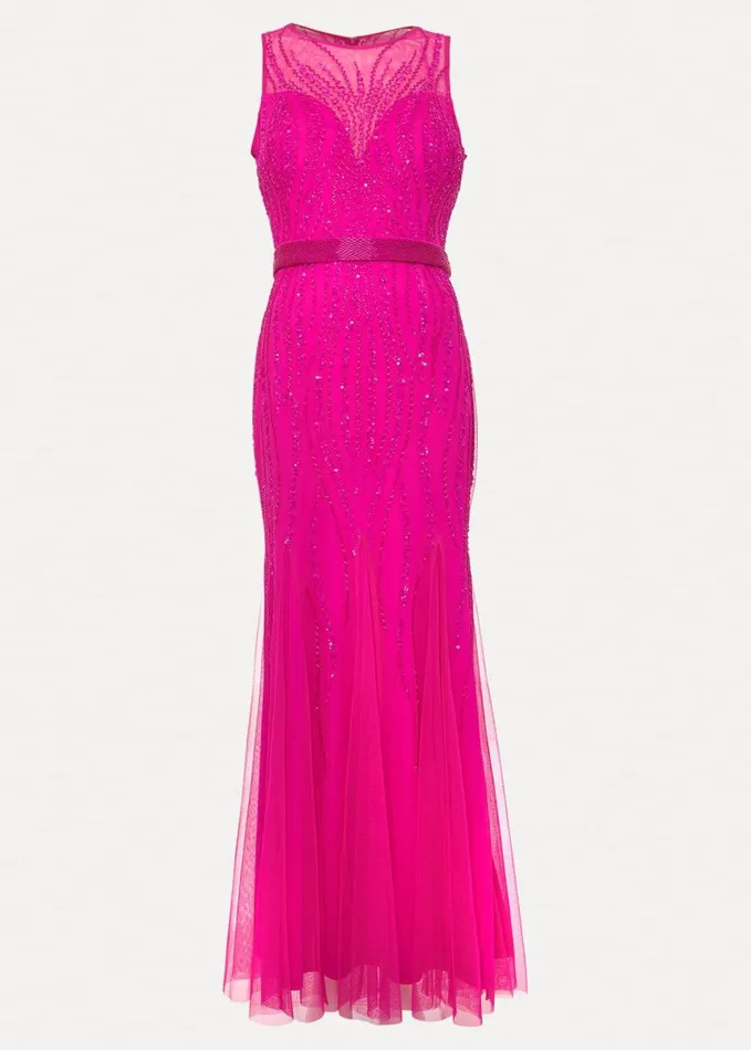 Phase Eight Rowena Beaded Maxi Dress Fuchsia Women Dresses