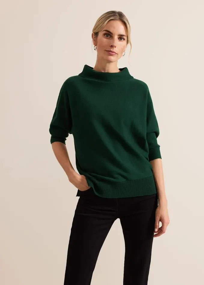 Phase Eight Salima Funnel Neck Knit Jumper Green Women Knitwear