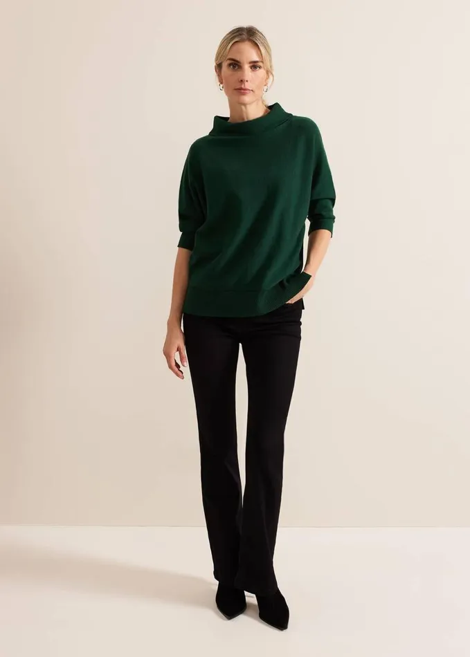 Phase Eight Salima Funnel Neck Knit Jumper Green Women Knitwear