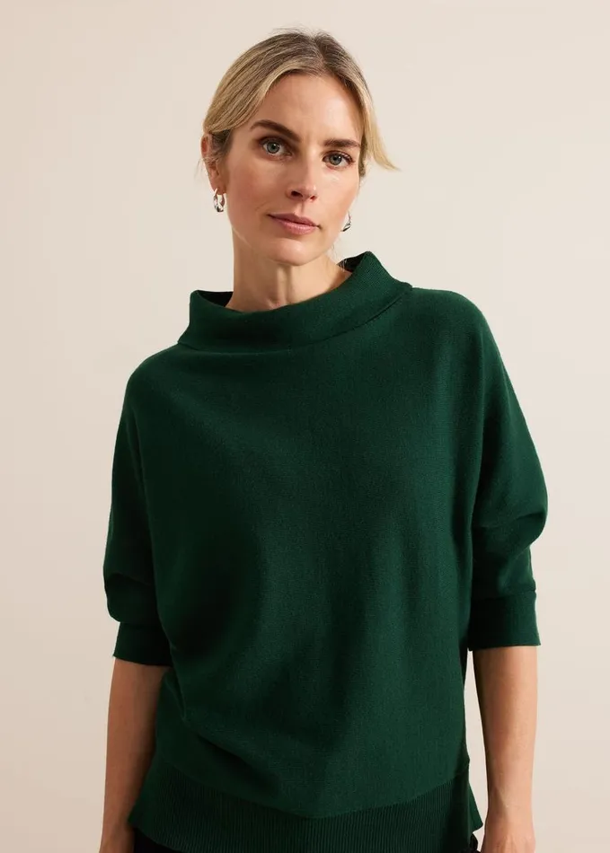 Phase Eight Salima Funnel Neck Knit Jumper Green Women Knitwear
