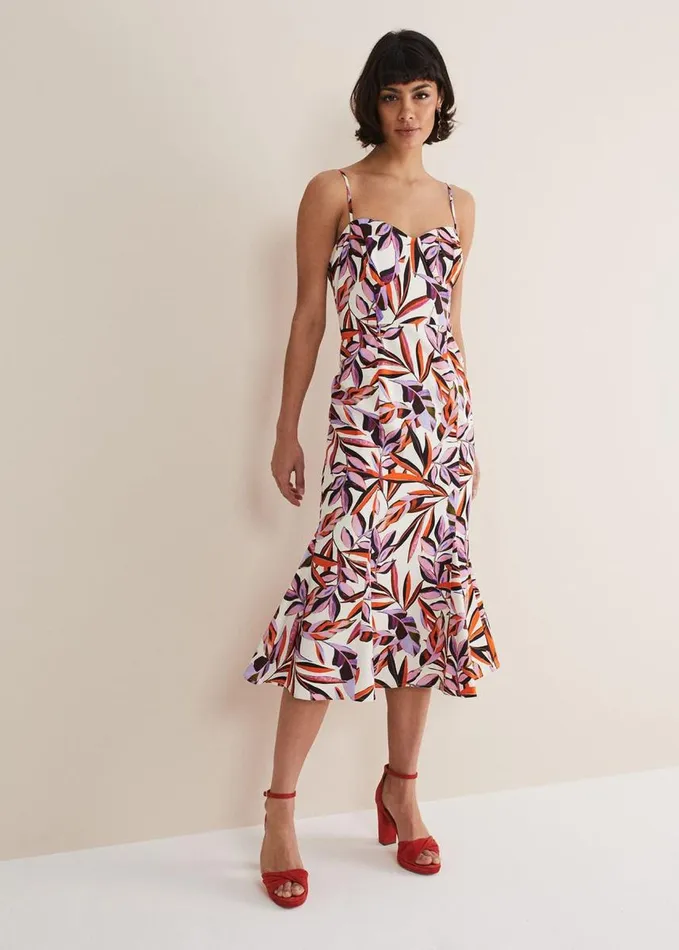 Phase Eight Sammie Leaf Print Fit And Flare Midi Dress Ivorymulti Women Dresses