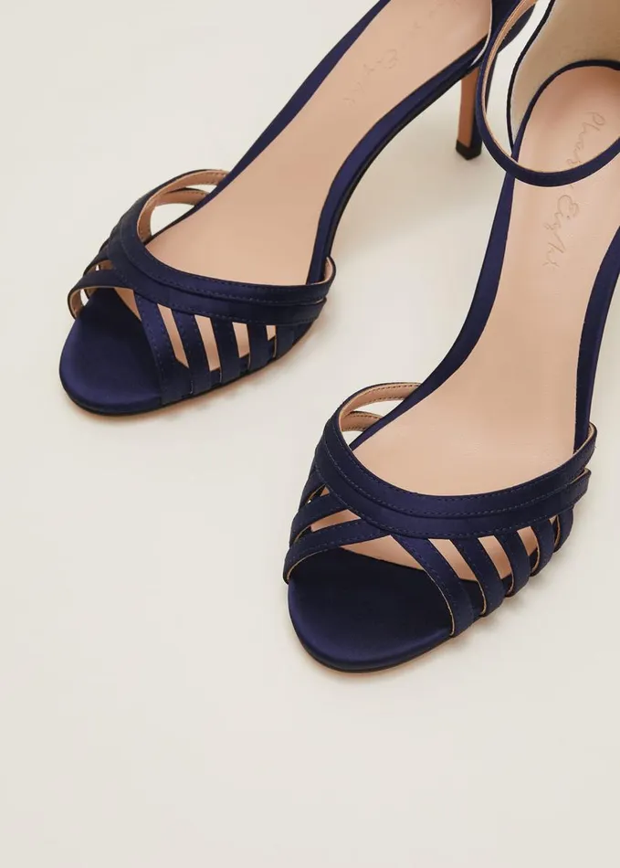 Phase Eight Satin Strappy Heeled Sandals French Navy Women Heels