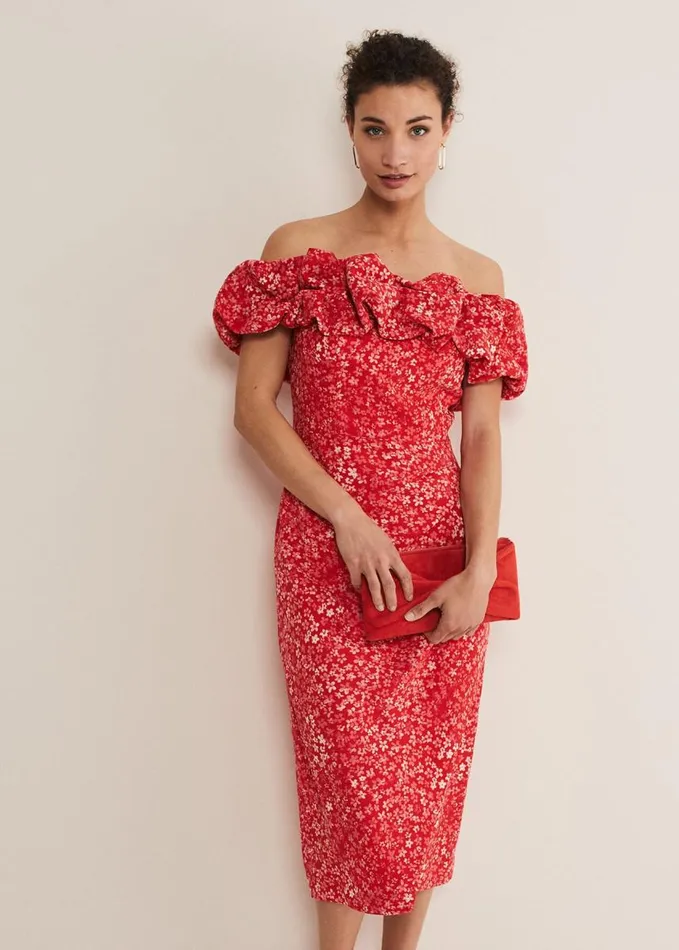 Phase Eight Senita Off Shoulder Ditsy Dress Redmulti Women Dresses