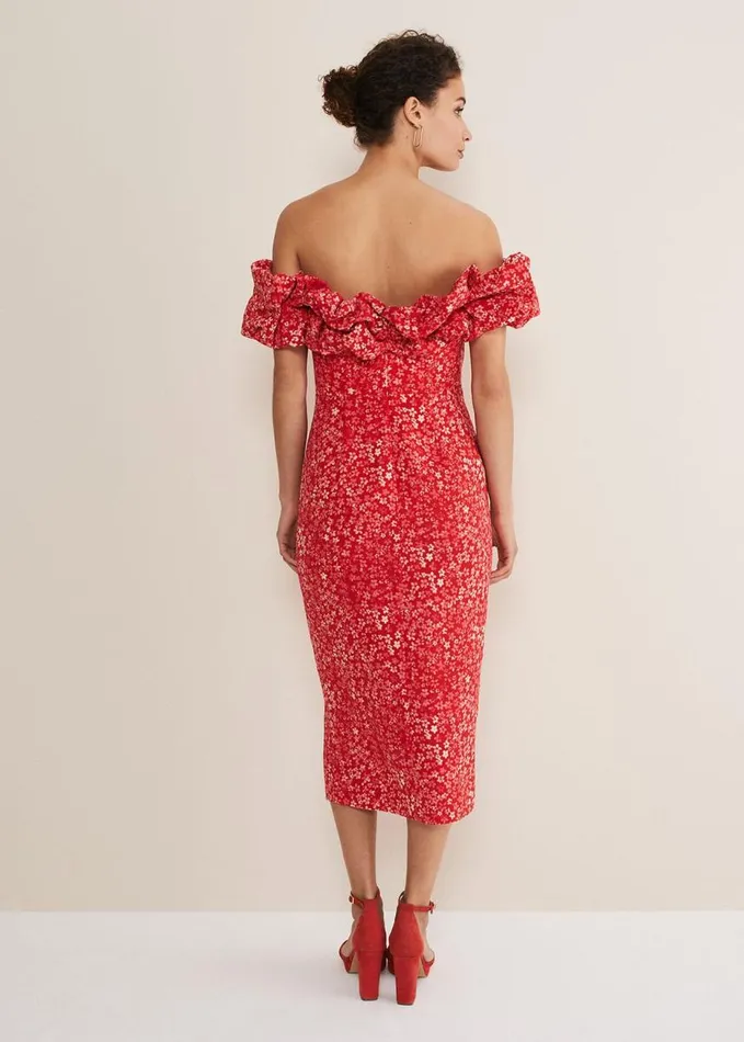 Phase Eight Senita Off Shoulder Ditsy Dress Redmulti Women Dresses