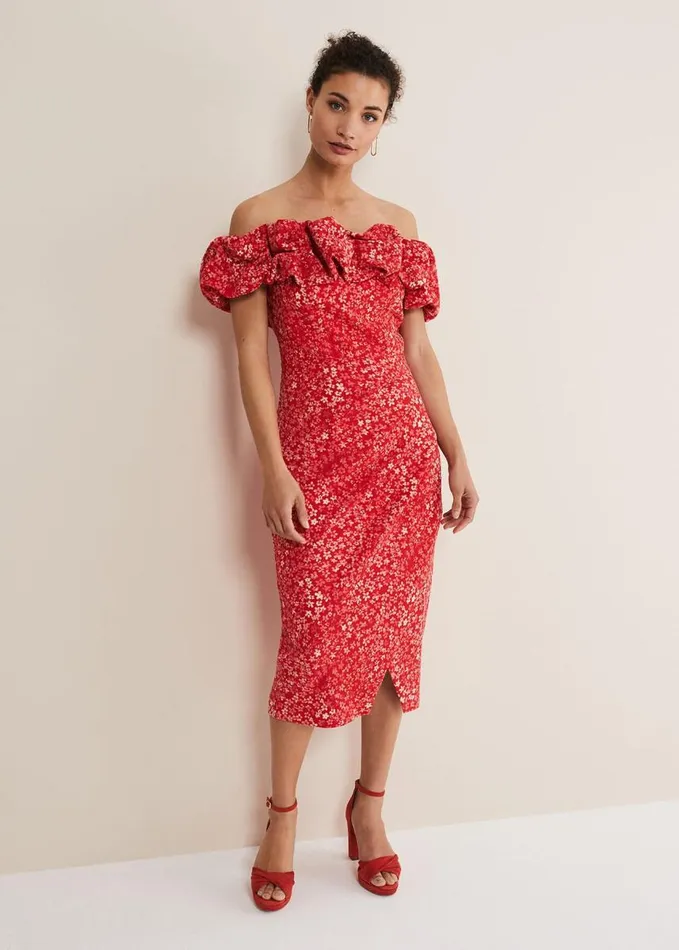 Phase Eight Senita Off Shoulder Ditsy Dress Redmulti Women Dresses