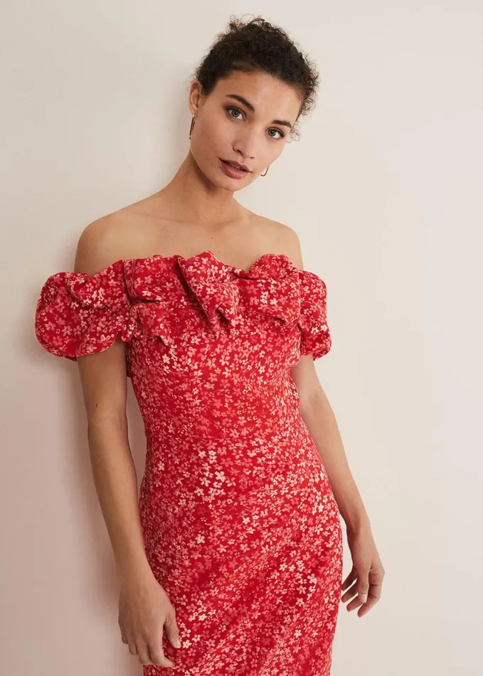 Phase Eight Senita Off Shoulder Ditsy Dress Redmulti Women Dresses
