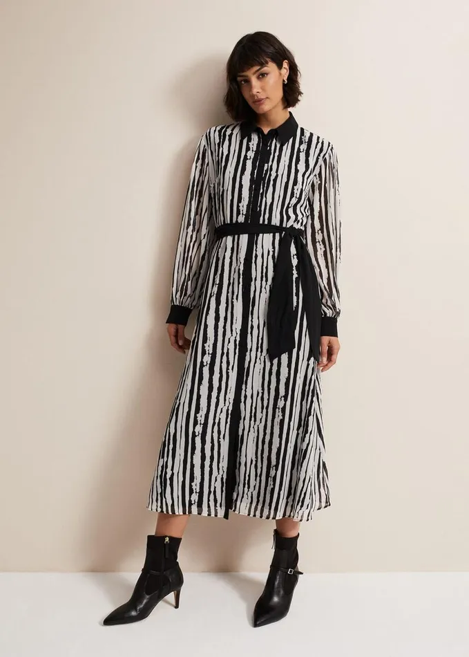 Phase Eight Serena Striped Midi Dress Blackivory Women Dresses