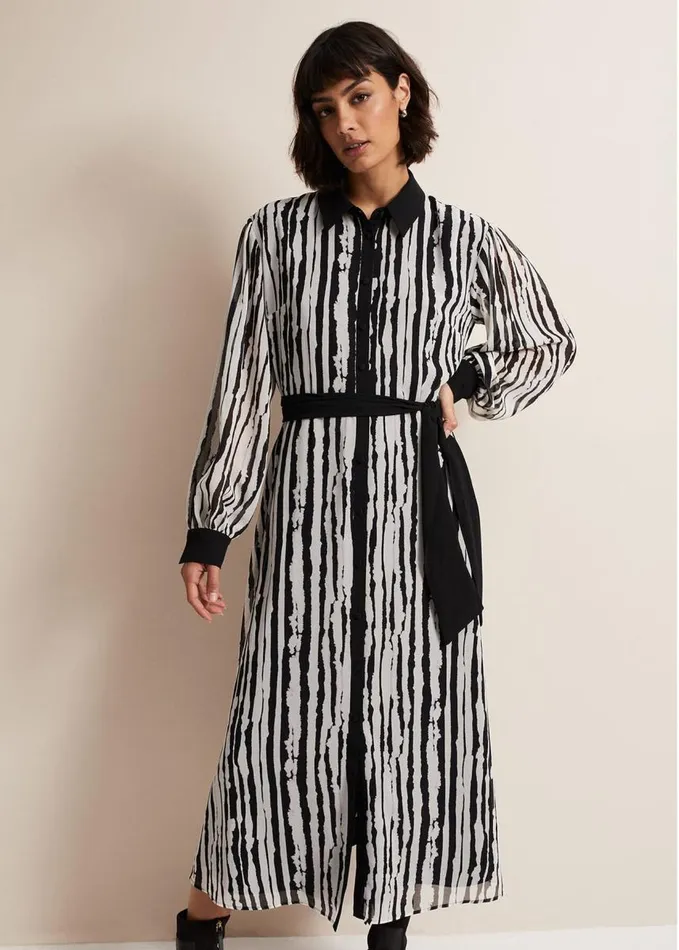 Phase Eight Serena Striped Midi Dress Blackivory Women Dresses