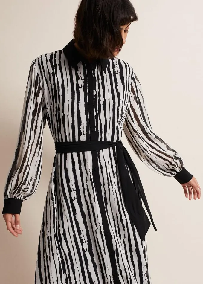 Phase Eight Serena Striped Midi Dress Blackivory Women Dresses