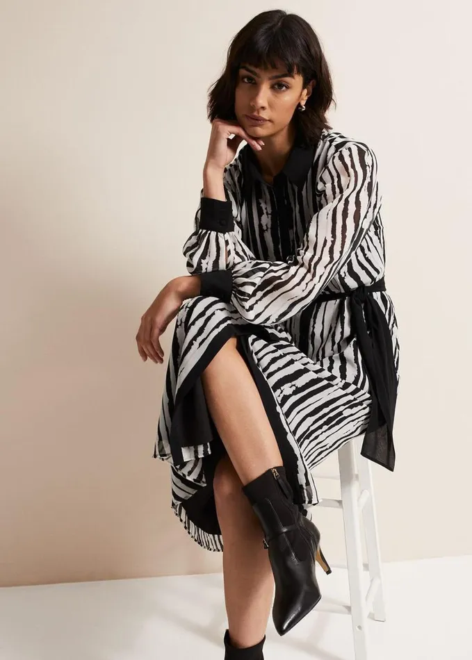 Phase Eight Serena Striped Midi Dress Blackivory Women Dresses
