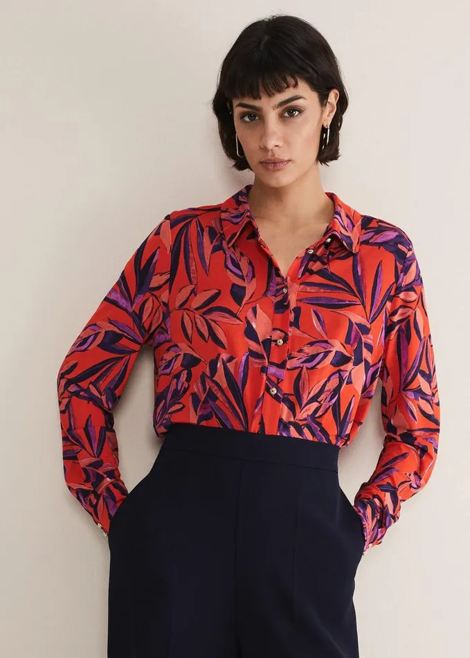 Phase Eight Shareen Leaf Print Shirt Red Women Shirts and Blouses