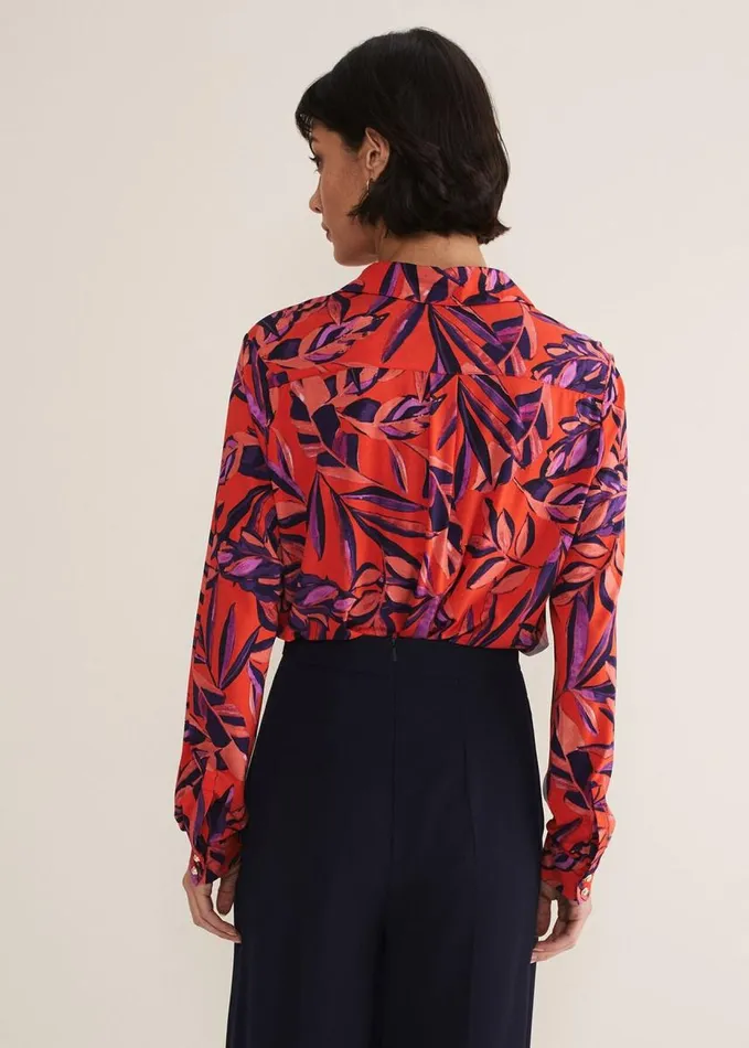 Phase Eight Shareen Leaf Print Shirt Red Women Shirts and Blouses