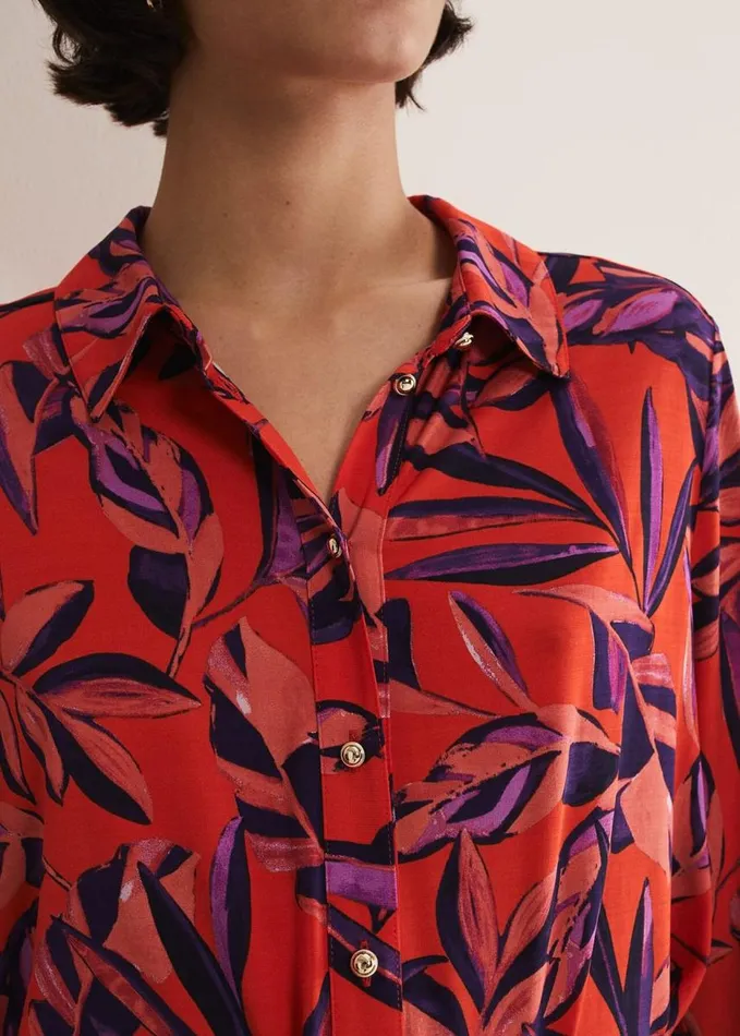 Phase Eight Shareen Leaf Print Shirt Red Women Shirts and Blouses