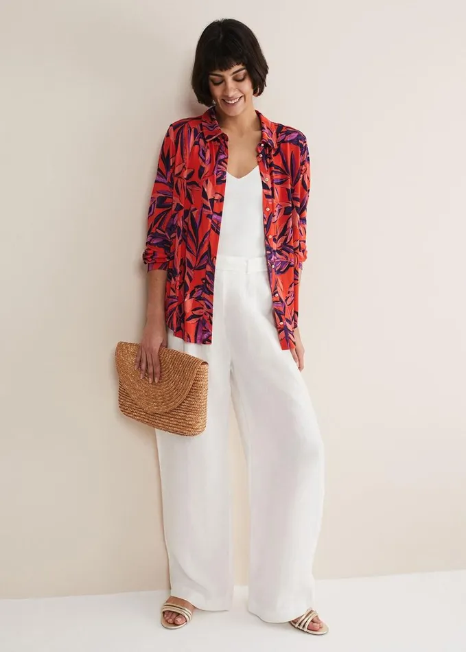 Phase Eight Shareen Leaf Print Shirt Red Women Shirts and Blouses