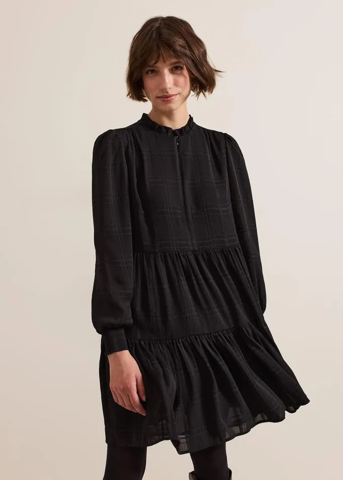 Phase Eight Shreya Check Swing Mini Dress Black Women Dresses