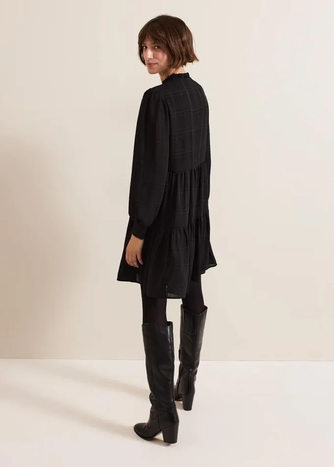 Phase Eight Shreya Check Swing Mini Dress Black Women Dresses