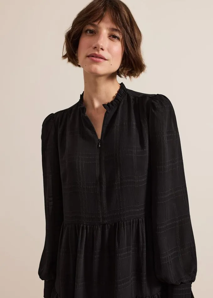 Phase Eight Shreya Check Swing Mini Dress Black Women Dresses