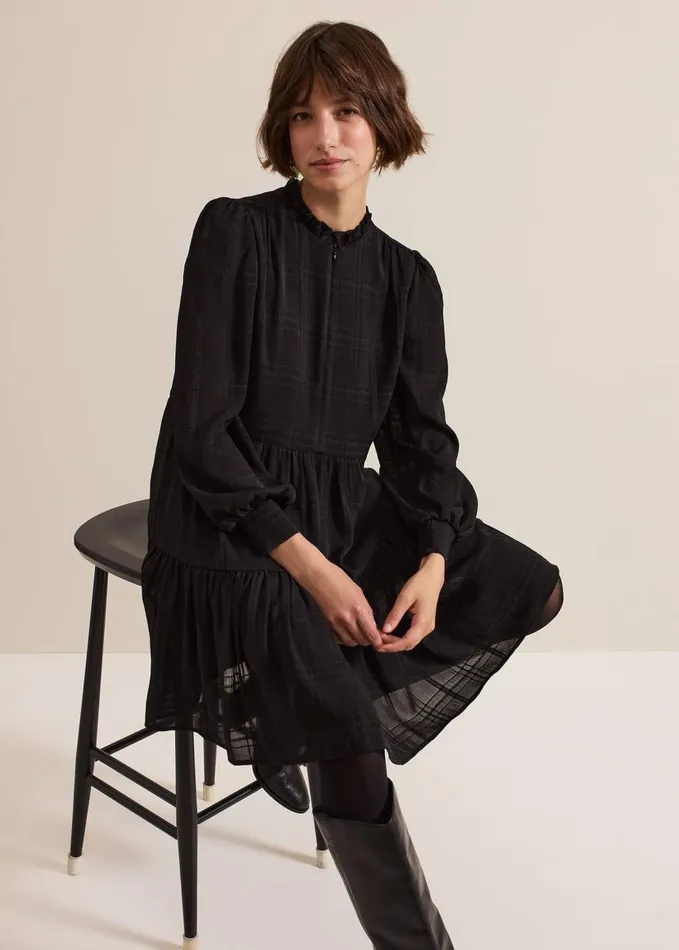 Phase Eight Shreya Check Swing Mini Dress Black Women Dresses