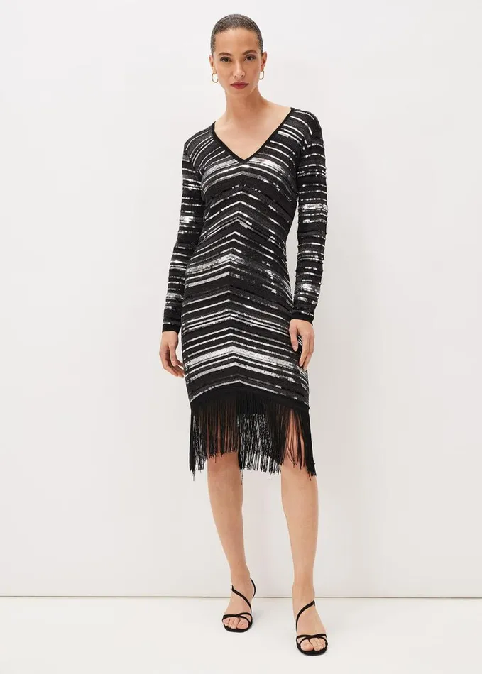 Phase Eight Sibylle Chevron Sequin Dress Gunmetal Women Dresses