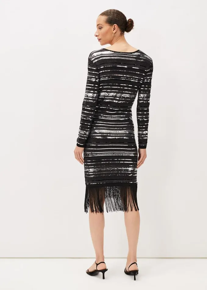 Phase Eight Sibylle Chevron Sequin Dress Gunmetal Women Dresses
