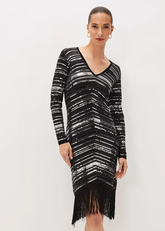 Phase Eight Sibylle Chevron Sequin Dress Gunmetal Women Dresses