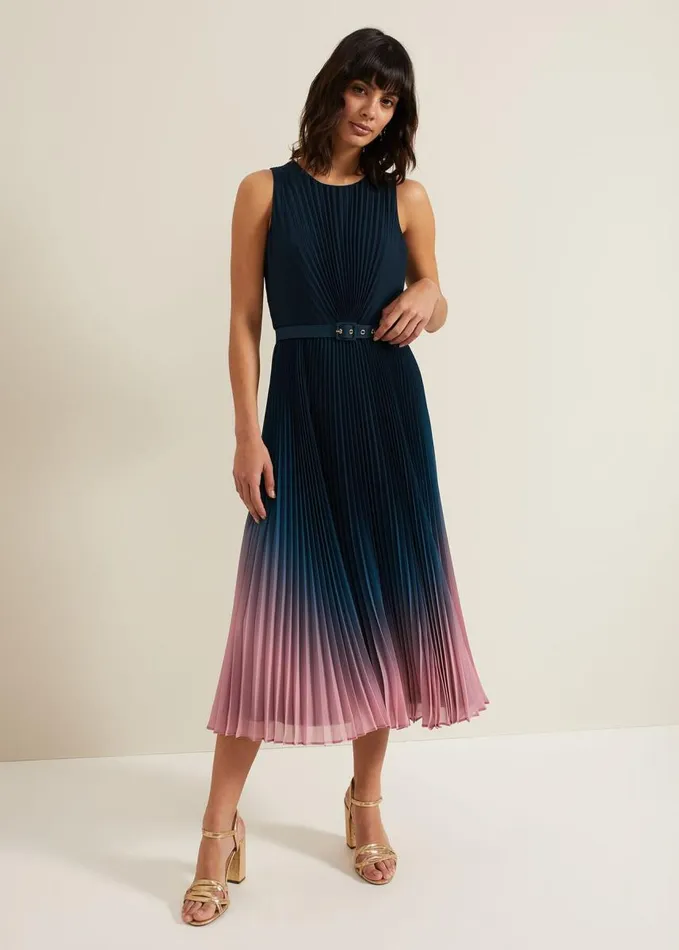 Phase Eight Simara Ombre Chiffon Midi Pleat Dress Multicoloured Women Dresses