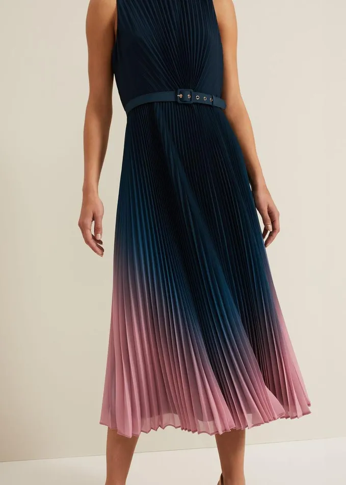 Phase Eight Simara Ombre Chiffon Midi Pleat Dress Multicoloured Women Dresses