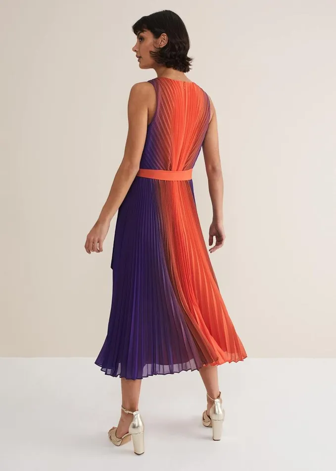 Phase Eight Simara Ombre Pleated Midi Dress Vermillionmulti Women Dresses