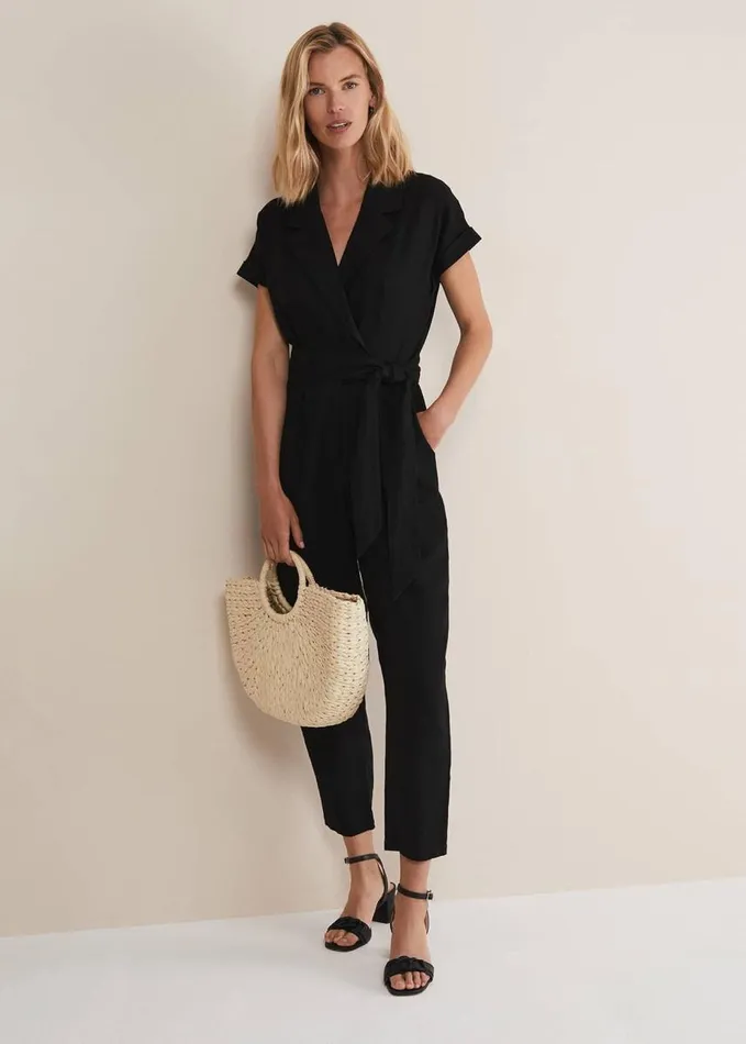 Phase Eight Spencer Linen Wide Leg Jumpsuit Black Women Dresses