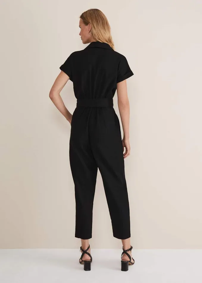 Phase Eight Spencer Linen Wide Leg Jumpsuit Black Women Dresses