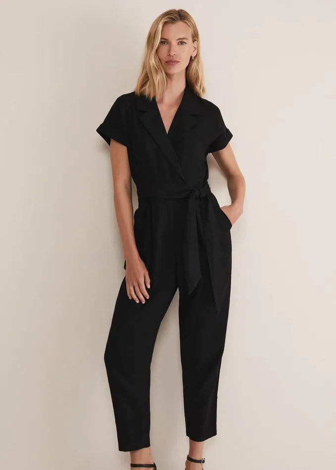 Phase Eight Spencer Linen Wide Leg Jumpsuit Black Women Dresses