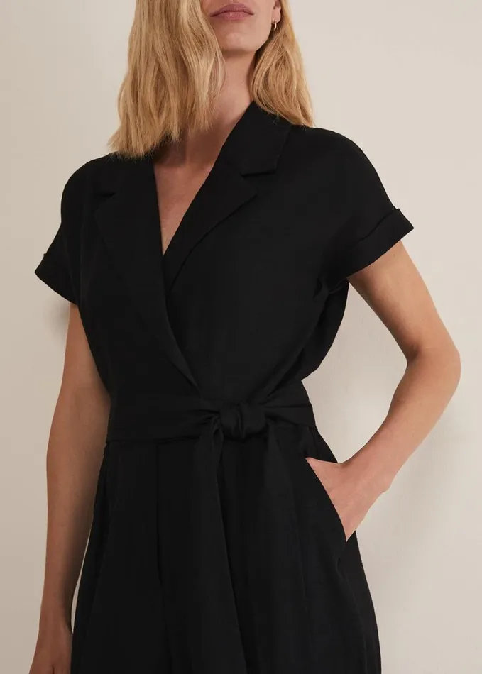 Phase Eight Spencer Linen Wide Leg Jumpsuit Black Women Dresses