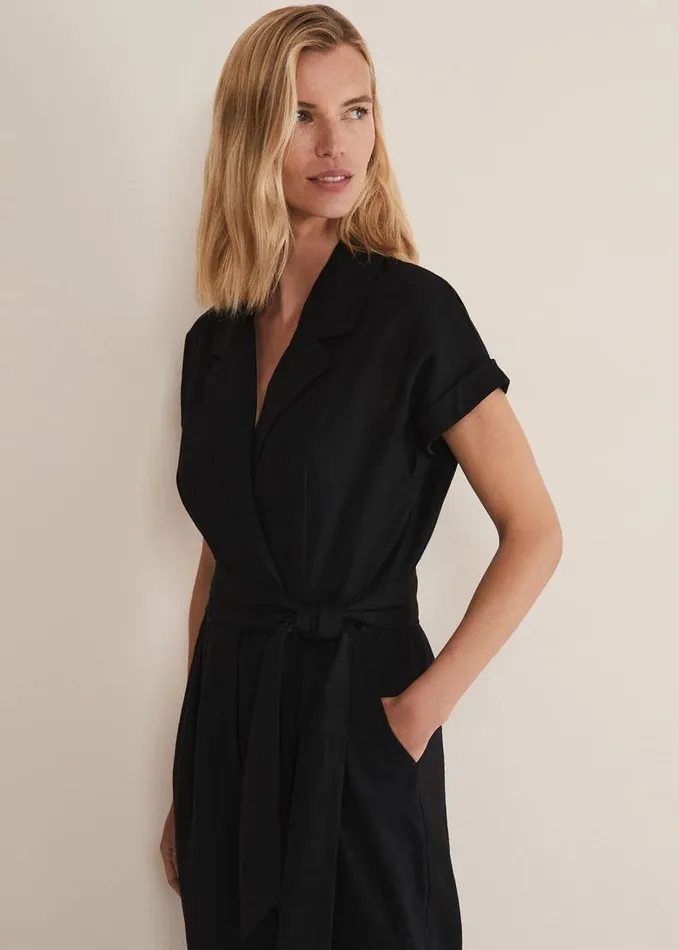 Phase Eight Spencer Linen Wide Leg Jumpsuit Black Women Dresses