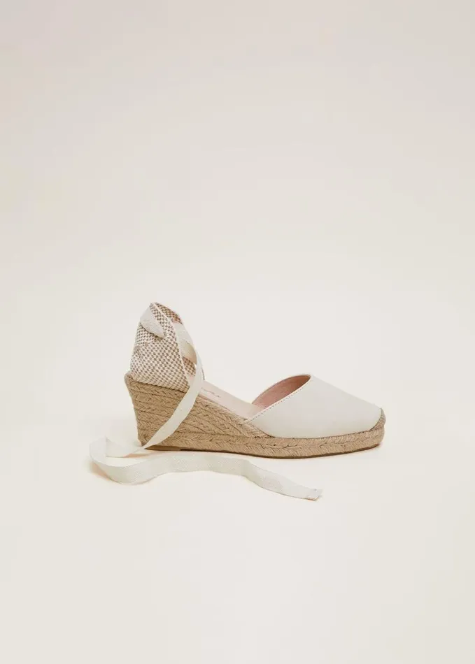 Phase Eight Suede Ankle Tie Espadrille Shoe Ivory Women Heels