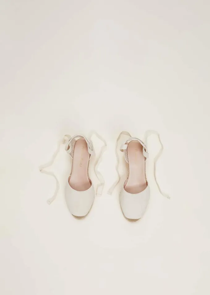 Phase Eight Suede Ankle Tie Espadrille Shoe Ivory Women Heels