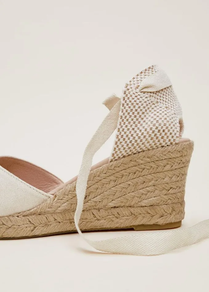 Phase Eight Suede Ankle Tie Espadrille Shoe Ivory Women Heels