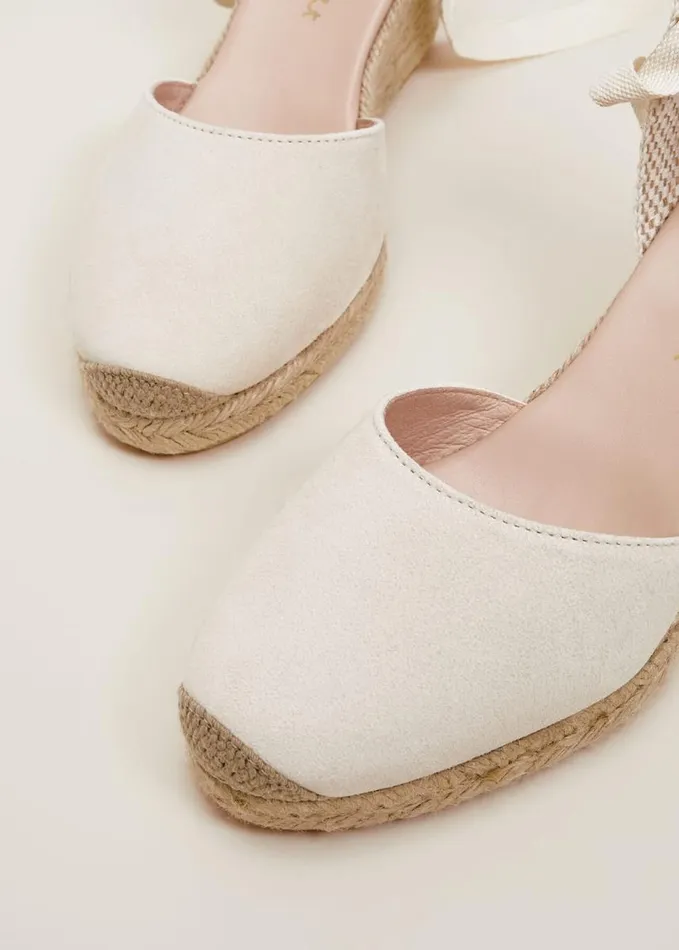 Phase Eight Suede Ankle Tie Espadrille Shoe Ivory Women Heels