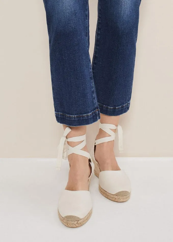 Phase Eight Suede Ankle Tie Espadrille Shoe Ivory Women Heels