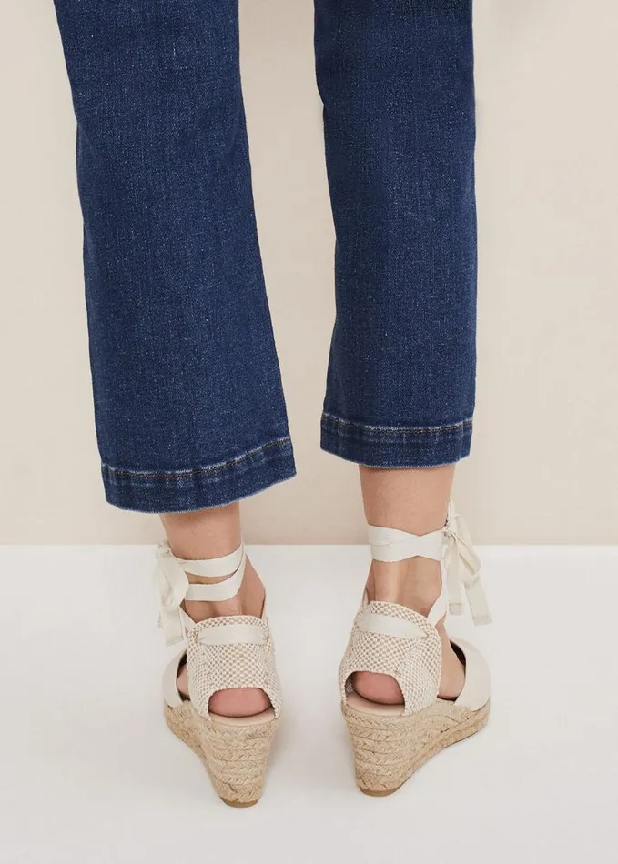 Phase Eight Suede Ankle Tie Espadrille Shoe Ivory Women Heels
